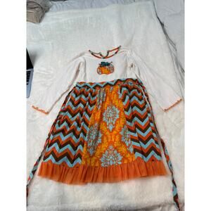 Ann Loren Girls Thanksgiving chevron pumpkin dress